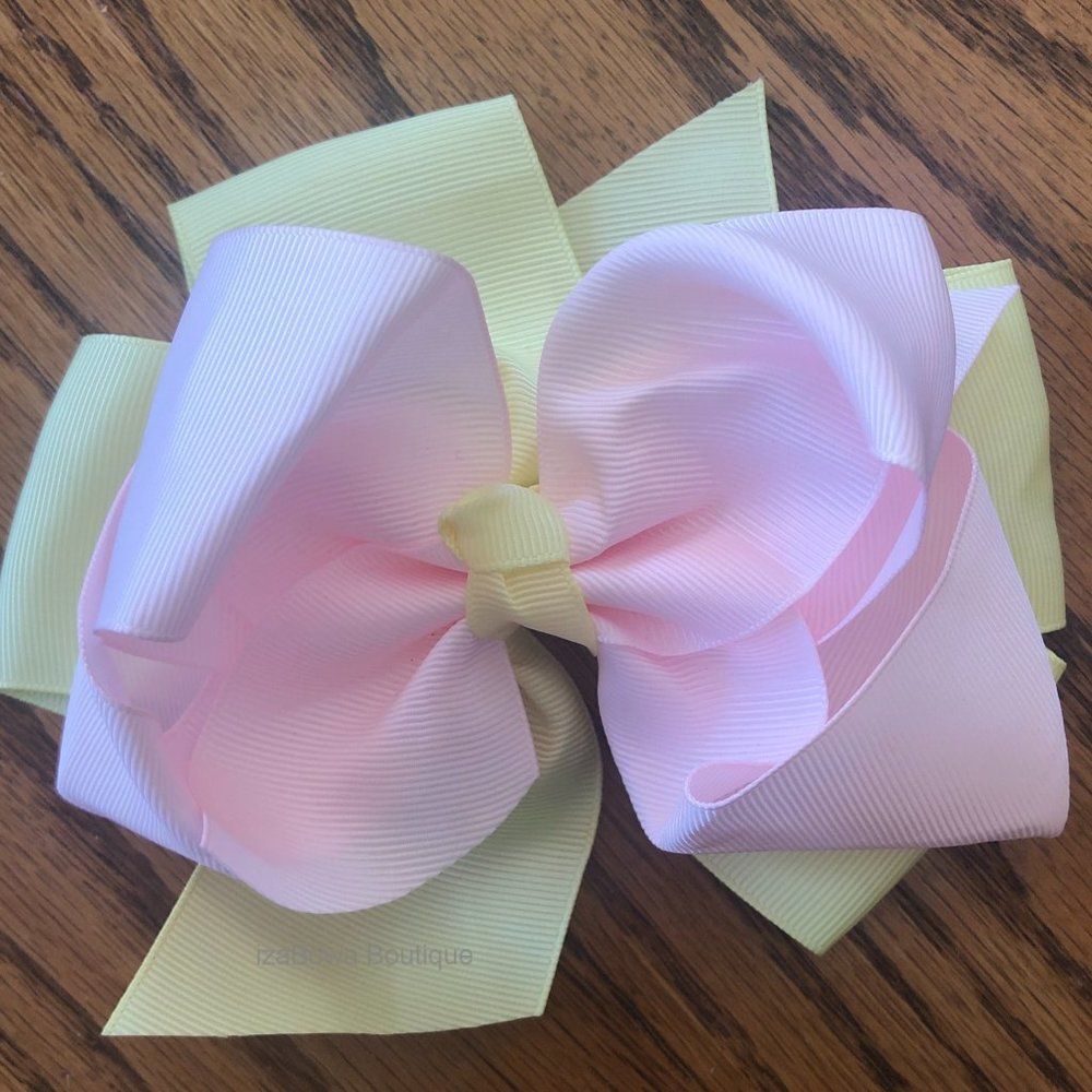 Pink & Yellow 6" Stacked Pinwheel & Boutique Bow   5B2026  Handmade Boutique